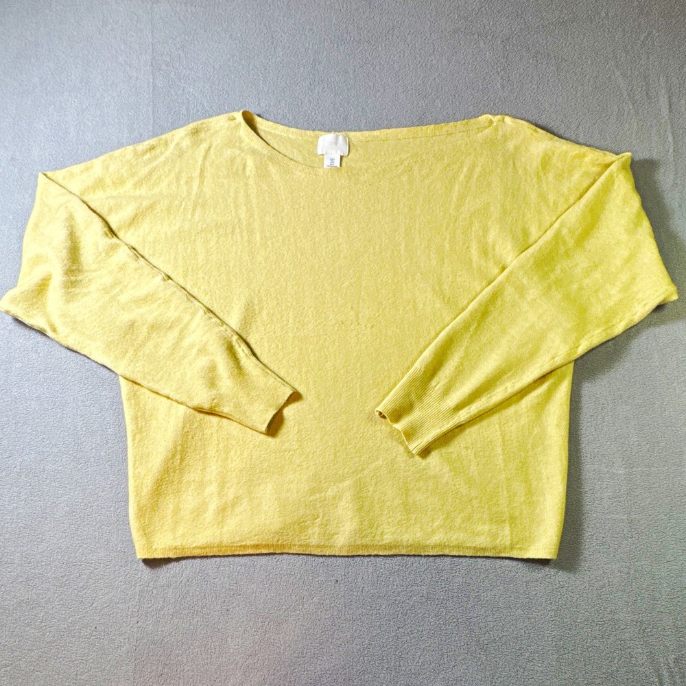 H&M Women Lightweight Knit Boat Neck Long Sleeve Pullover Sweater Yellow L